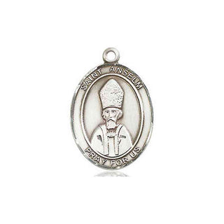 Sterling Silver Saint Anselm of Canterbury Medal Religious Jewelry Engraved Catholic Saint Jewelry
