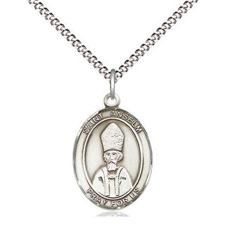 Sterling Silver Saint Anselm of Canterbury Medal Religious Jewelry Engraved Catholic Saint Jewelry