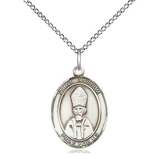 Sterling Silver Saint Anselm of Canterbury Medal Religious Jewelry Engraved Catholic Saint Jewelry