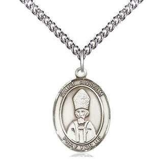 Sterling Silver Saint Anselm of Canterbury Medal Religious Jewelry Engraved Catholic Saint Jewelry