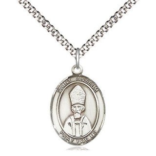 Sterling Silver Saint Anselm of Canterbury Medal Religious Jewelry Engraved Catholic Saint Jewelry