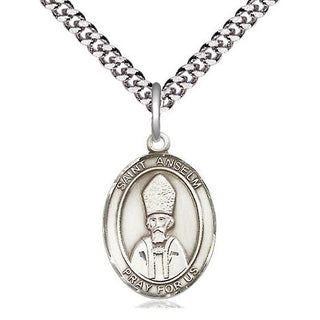 Sterling Silver Saint Anselm of Canterbury Medal Religious Jewelry Engraved Catholic Saint Jewelry