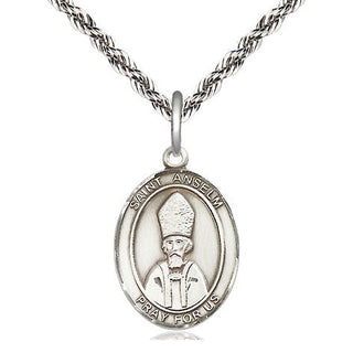 Sterling Silver Saint Anselm of Canterbury Medal Religious Jewelry Engraved Catholic Saint Jewelry