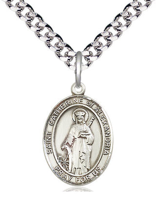 Pewter Saint Catherine of Alexandria Medal Religious Jewelry Engraved Catholic Saint Jewelry