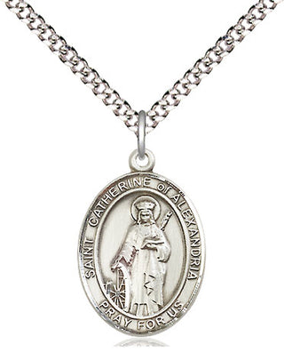Pewter Saint Catherine of Alexandria Medal Religious Jewelry Engraved Catholic Saint Jewelry