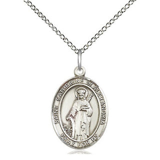Sterling Silver Saint Catherine of Alexandria Medal Religious Jewelry Engraved Catholic Saint Jewelry