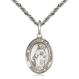 Sterling Silver Saint Catherine of Alexandria Medal Religious Jewelry Engraved Catholic Saint Jewelry