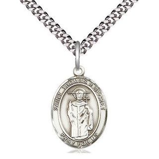 Sterling Silver Saint Thomas A Becket Medal Religious Jewelry Engraved Catholic Saint Jewelry