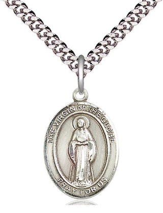 Pewter Virgin of the Globe Medal Religious Jewelry Engraved Catholic Saint Jewelry