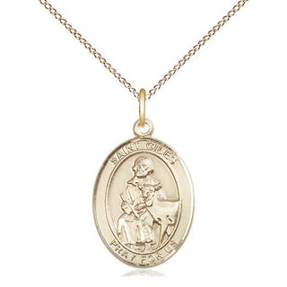 14kt Gold Filled Saint Giles Medal Religious Jewelry Engraved Catholic Saint Jewelry