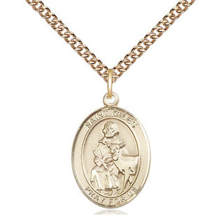14kt Gold Filled Saint Giles Medal Religious Jewelry Engraved Catholic Saint Jewelry