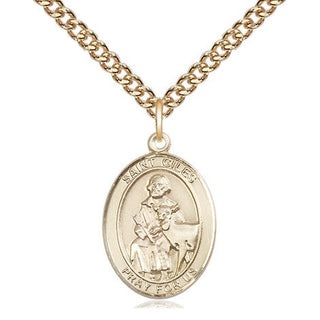 14kt Gold Filled Saint Giles Medal Religious Jewelry Engraved Catholic Saint Jewelry