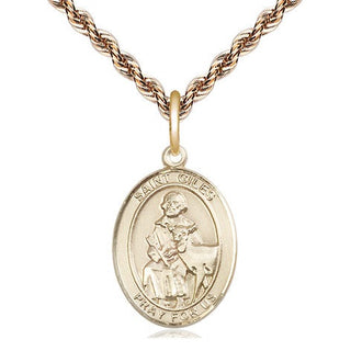 14kt Gold Filled Saint Giles Medal Religious Jewelry Engraved Catholic Saint Jewelry