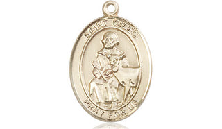 14kt Gold Saint Giles Medal Engraved Catholic Saint Jewelry