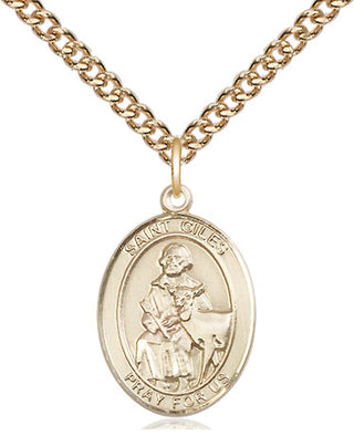 14kt Gold Saint Giles Medal Engraved Catholic Saint Jewelry
