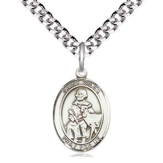 Pewter Saint Giles Medal Religious Jewelry Engraved Catholic Saint Jewelry
