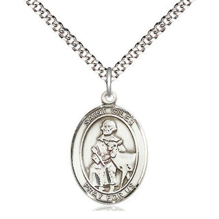 Pewter Saint Giles Medal Religious Jewelry Engraved Catholic Saint Jewelry