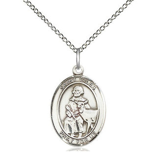 Sterling Silver Saint Giles Medal Religious Jewelry Engraved Catholic Saint Jewelry