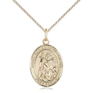 14kt Gold Saint Adrian of Nicomedia Medal Engraved Catholic Saint Jewelry