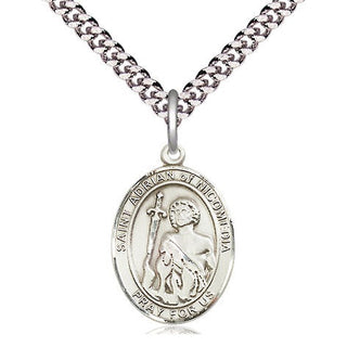 Pewter Saint Adrian of Nicomedia Medal Religious Jewelry Engraved Catholic Saint Jewelry