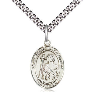 Pewter Saint Adrian of Nicomedia Medal Religious Jewelry Engraved Catholic Saint Jewelry