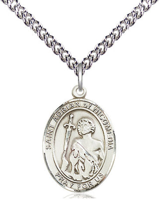 Sterling Silver Saint Adrian of Nicomedia Medal Religious Jewelry Engraved Catholic Saint Jewelry