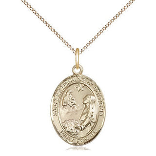 14kt Gold Saint Catherine of Bologna Medal Engraved Catholic Saint Jewelry