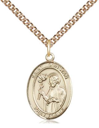 14kt Gold Saint Dunstan Medal Engraved Catholic Saint Jewelry