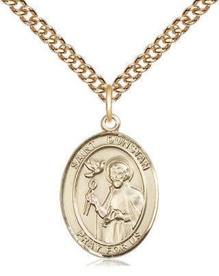 14kt Gold Saint Dunstan Medal Engraved Catholic Saint Jewelry