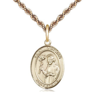 14kt Gold Saint Dunstan Medal Engraved Catholic Saint Jewelry