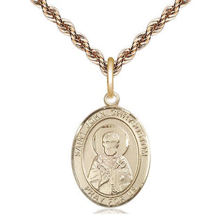 14kt Gold Saint John Chrysostom Medal Engraved Catholic Saint Jewelry