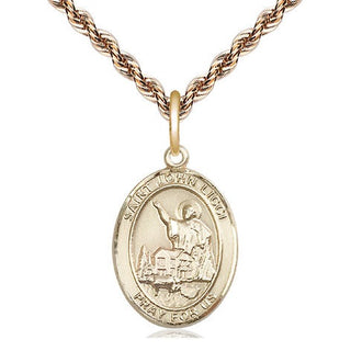 14kt Gold Saint John Licci Medal Engraved Catholic Saint Jewelry