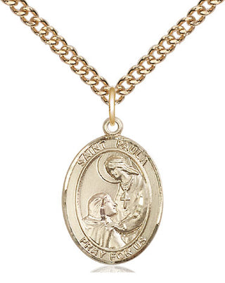 14kt Gold Saint Paula Medal Engraved Catholic Saint Jewelry