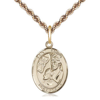 14kt Gold Saint Edwin Medal Engraved Catholic Saint Jewelry