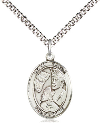 Pewter Saint Edwin Medal Religious Jewelry Engraved Catholic Saint Jewelry
