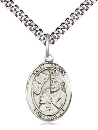 Pewter Saint Edwin Medal Religious Jewelry Engraved Catholic Saint Jewelry