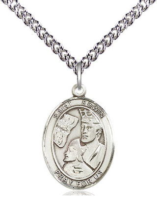 Sterling Silver Saint Edwin Medal Religious Jewelry Engraved Catholic Saint Jewelry