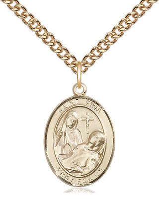 14kt Gold Saint Fina Medal Engraved Catholic Saint Jewelry
