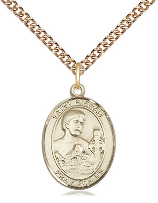 14kt Gold Saint Kieran Medal Engraved Catholic Saint Jewelry