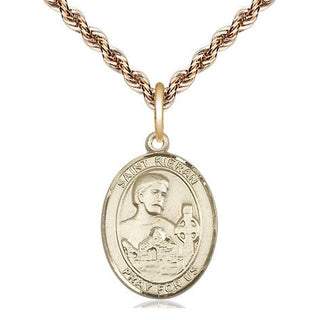 14kt Gold Saint Kieran Medal Engraved Catholic Saint Jewelry