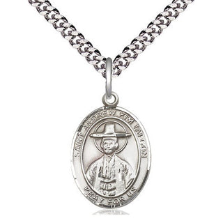 Pewter Saint Andrew Kim Taegon Medal Religious Jewelry Engraved Catholic Saint Jewelry