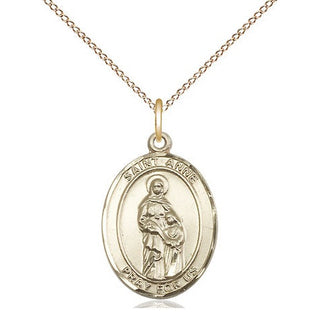 14kt Gold Saint Anne Medal Engraved Catholic Saint Jewelry