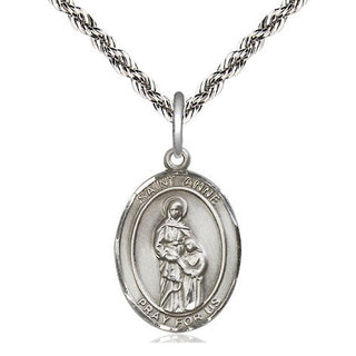 Sterling Silver Saint Anne Medal Religious Jewelry Engraved Catholic Saint Jewelry