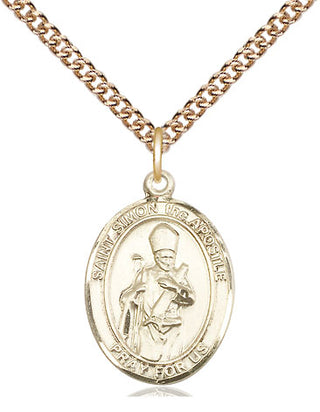14kt Gold Saint Simon Medal Engraved Catholic Saint Jewelry