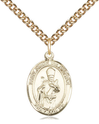 14kt Gold Saint Simon Medal Engraved Catholic Saint Jewelry