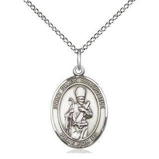 Sterling Silver Saint Simon Medal Religious Jewelry Engraved Catholic Saint Jewelry