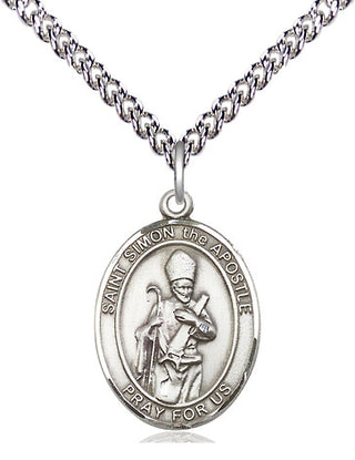 Sterling Silver Saint Simon Medal Religious Jewelry Engraved Catholic Saint Jewelry