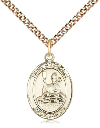 14kt Gold Saint Honorius Medal Engraved Catholic Saint Jewelry