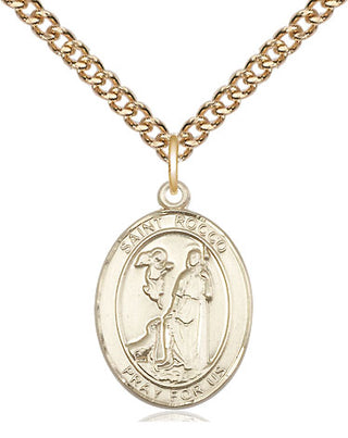 14kt Gold Saint Rocco Medal Engraved Catholic Saint Jewelry