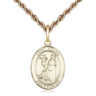 14kt Gold Saint Rocco Medal Engraved Catholic Saint Jewelry